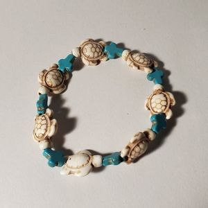 Handmade Cross and Turtle Stretch bracelet